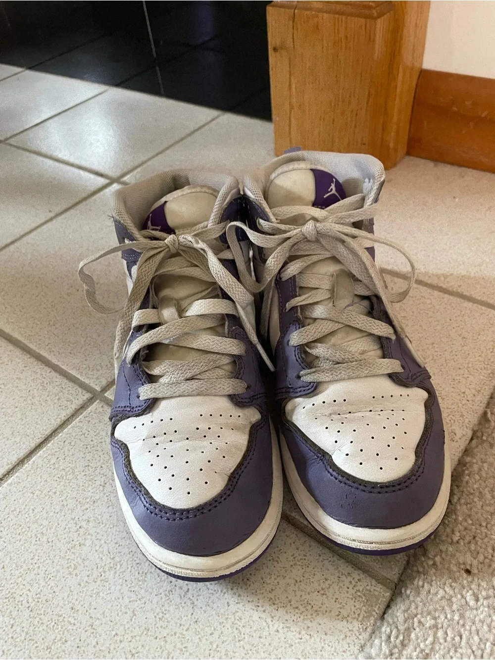Nike Jordans High Top Kids Purple and White High-Top Sneakers